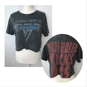 Van Halen Band T-Shirt Womens Small World Tour ’81 Graphic 2018 Cropped Bleached
